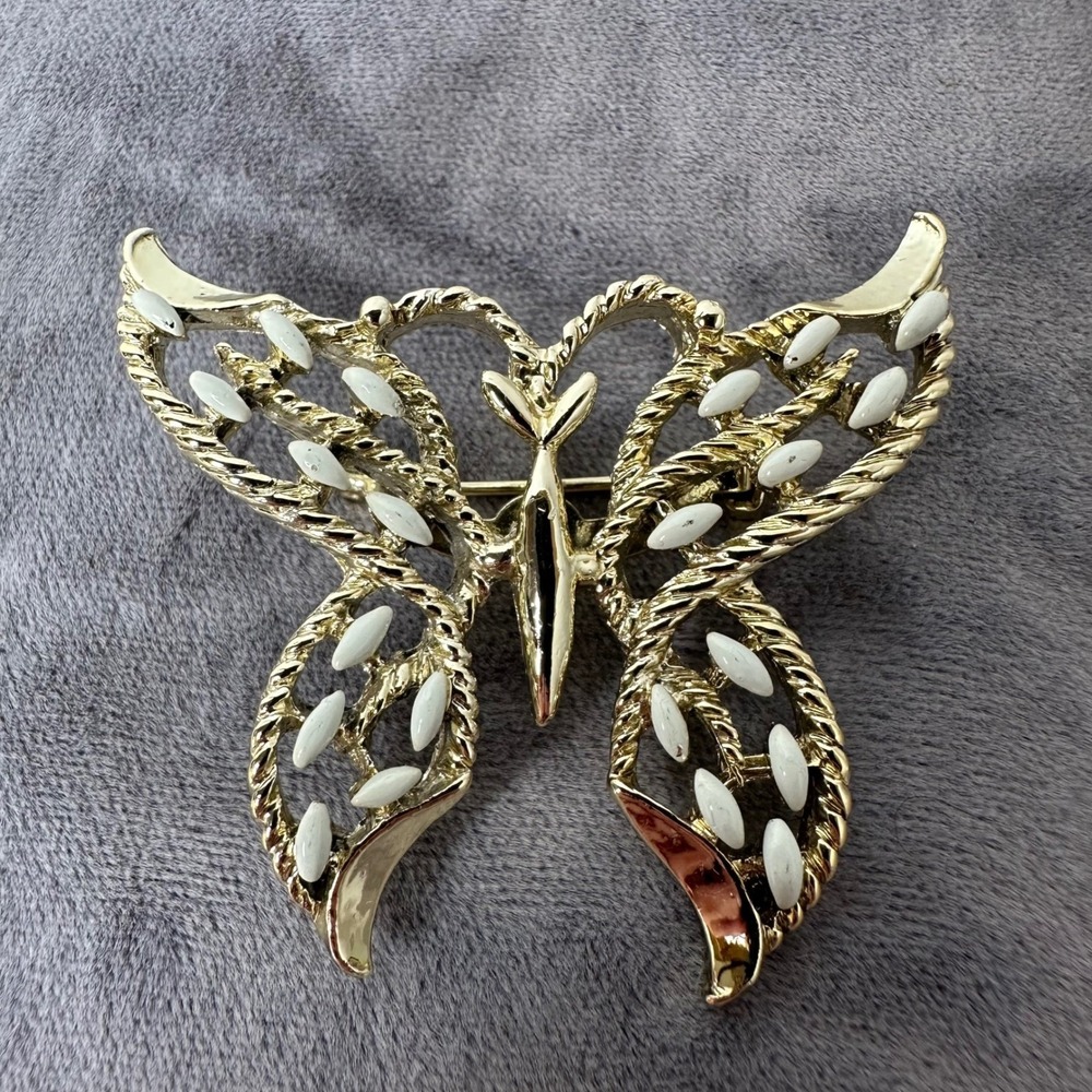 Vtg Gerrys Butterfly Brooch Pendant Combo Gold Tone Enamel Navette‎ 70s Signed